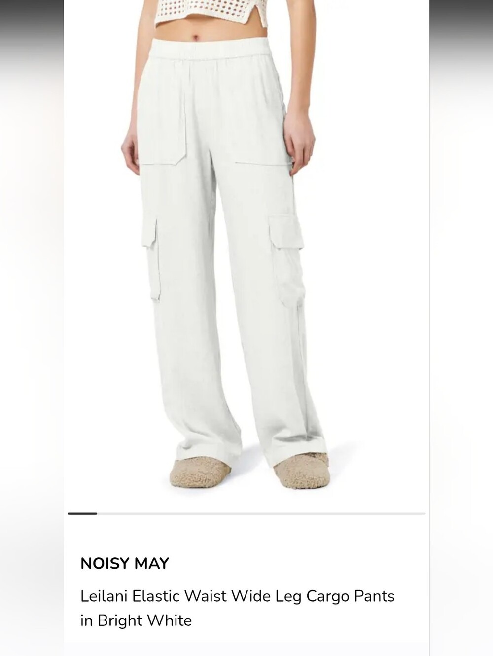 NWT Noisy May Wide-Leg Loose Cargo Pants in Bright White Sz S